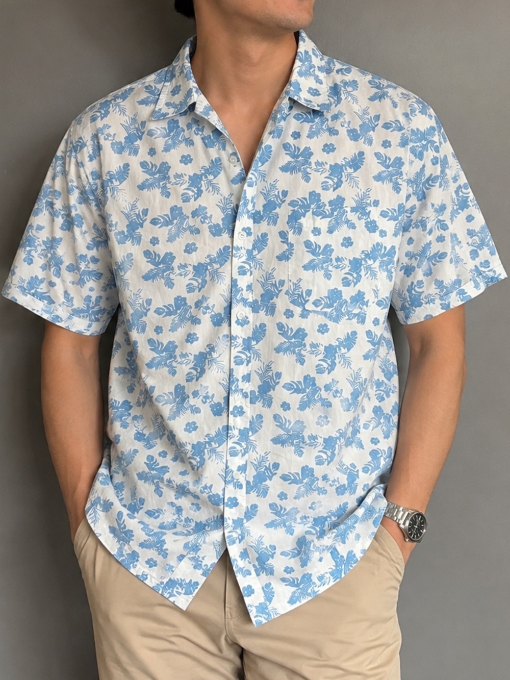 Spicy Tuna XXL Blue Floral Hawaiian Shirt 100% Cotton Short Sleeve